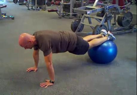 Finishers 17-21 Exercise Descriptions Stability Ball Jackknife Place your feet on the ball and hands on the floor, slightly wider than shoulder width.