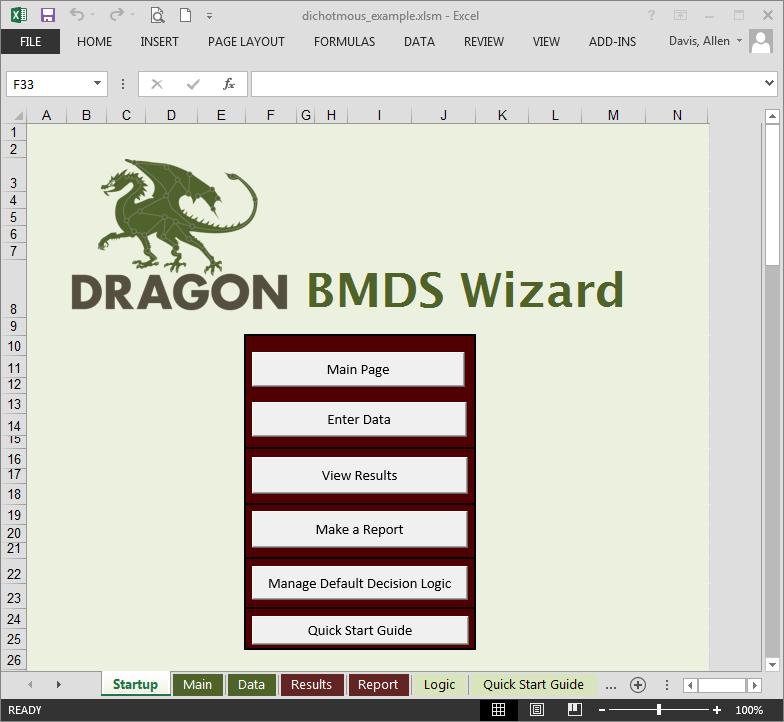 Starting a BMDS Wizard Session Open template file and Save As (Excel