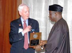 Advocacy polio eradication champion award Rotary honors Nigerian President Goodluck Jonathan as a champion in the worldwide effort to eradicate polio (c) Rotary International Rotary Foundation