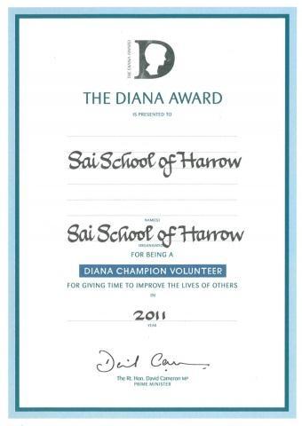 messaged by Tony Blair Nationwide Community Award for Voluntary Endeavour Annual Diana Awards for Youths who contribute to Sai School projects for 2