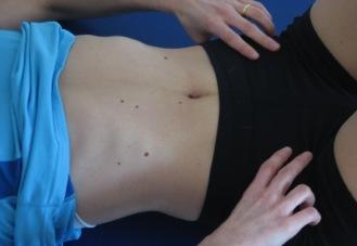 The abdomen should not bulge outward and try not to pull the upper abdominal inward (hollowing the abdomen just below the rib cage). Figure 13.