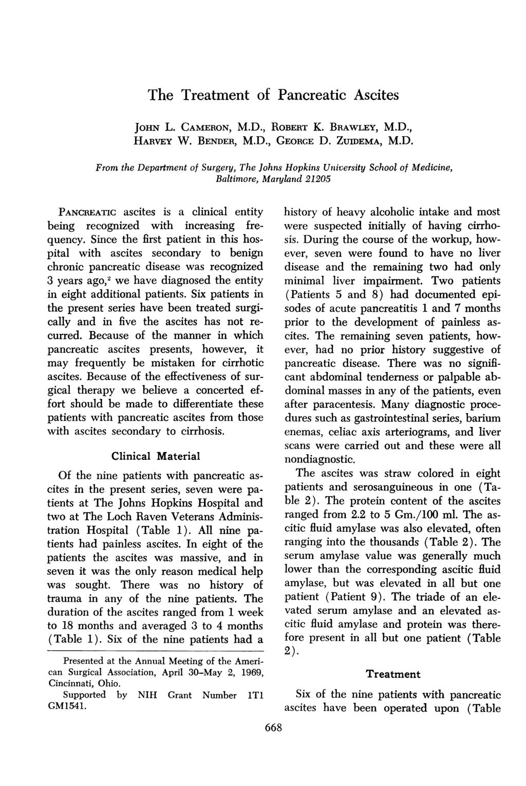 The Treatment of Pancreatic Ascites JOHN L. CAMERON, M.D.
