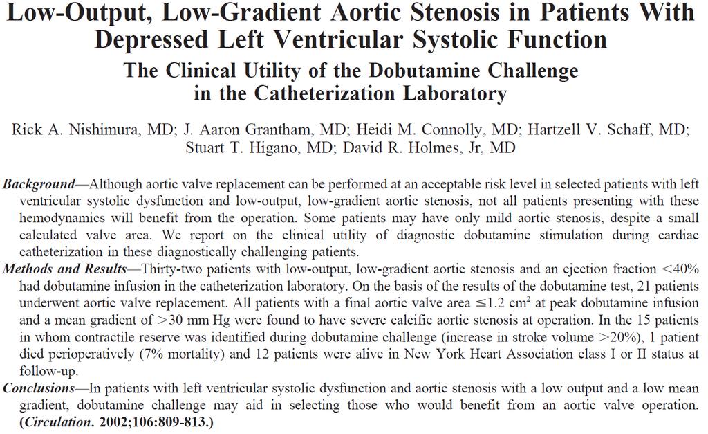 Yes 15 patients 21 pt AVR Contractile reserve Increase in SV >20%
