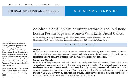 early-stage breast cancer administered upfront or delayed zoledronic acid Open label, randomized, un- blinded study Patients