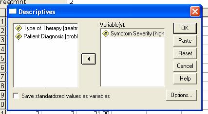 For interval- or ratio-level variables (i.e., scales ), use the descriptives sub-command on the Analyze/Descriptive Statistics menu: This opens a dialog box where you can select the variable that you want descriptive statistics on.