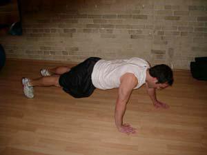 Workout B Off-set Pushup Keep your abs braced and body in a straight line from toes to shoulders.