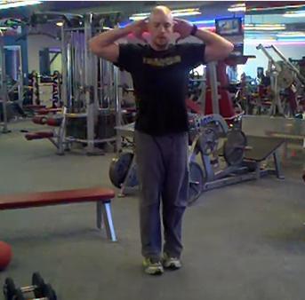 Workout E Plank to Tricep Extension (see above) Prisoner Crossover Lunge Stand with your hands behind your head and your