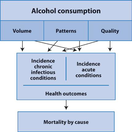 Figure 3: Causal model of alcohol consumption, intermediate mechanisms, and longterm consequences (47) Extensive research has shown a strong, direct relationship between national per capita alcohol