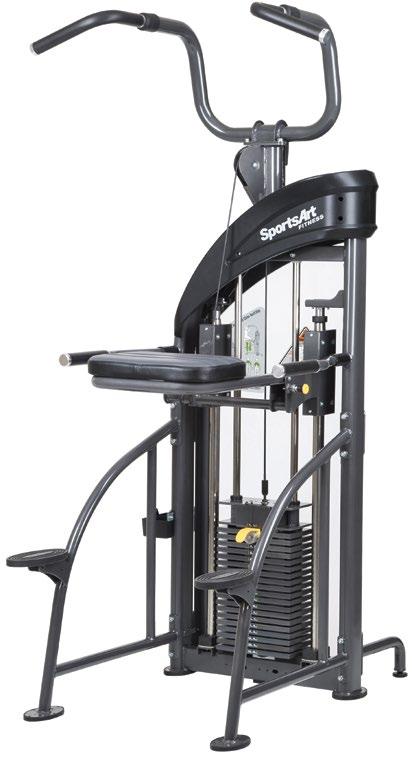 P711 ASSISTED CHIN AND DIP Economical design and 87-inch height supports circuit training where space is limited Biomechanically correct action and simple changeover adjustments make this product