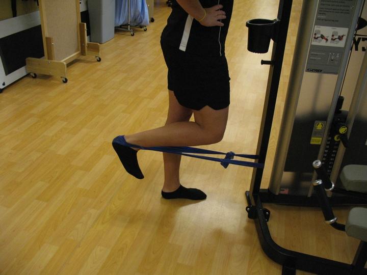 Return to Hamstring Curls of the injured leg, bend the knee as the hip remains