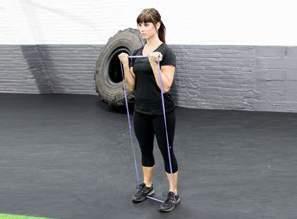 ARMS AND SHOULDERS BICEP CURLS BICEP CURLS: Position your feet shoulder width apart on top of the band.