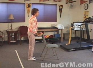 Calf Raises Stand using a chair to balance yourself. Rise up on your toes as high as you comfortably can.