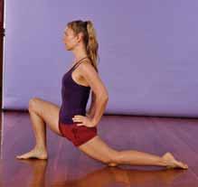 Lunge, showing knee slightly hyperflexed, which may squash the medial meniscus and over stretch the knee joint. Incorrect.