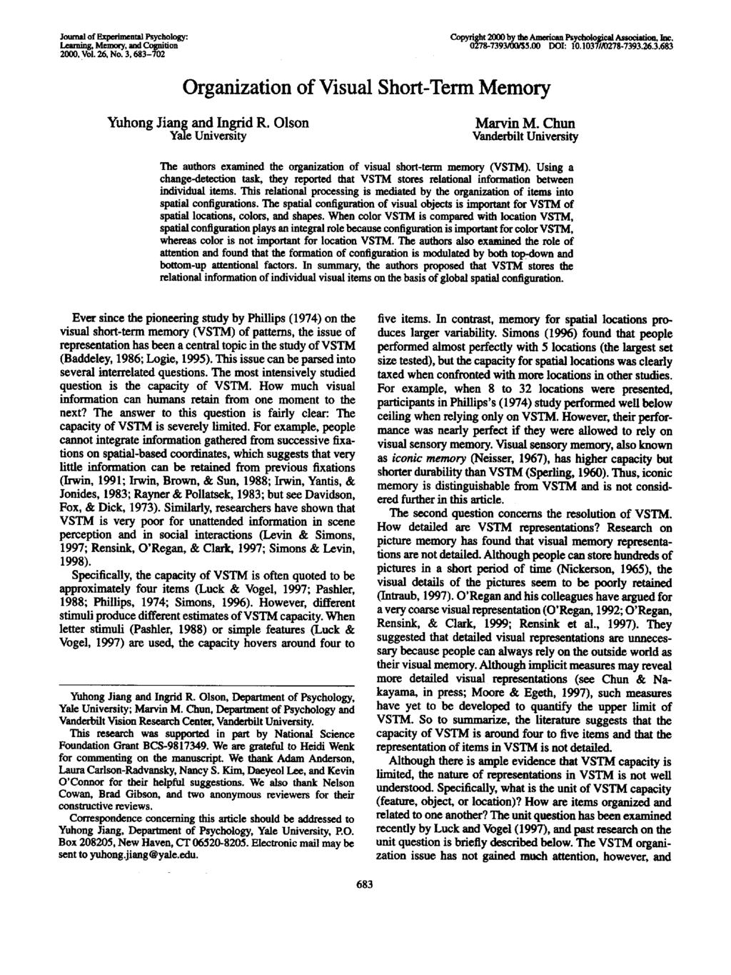 Journal of Experimental Psychology: Learning, Memory, and Cognition 2000, Vol. 26, No. 3.683-702 Copyright 2000 by the American Psychological Association, Inc. 0278-7393AKW5.00 DOT: 1O.1O37W0278-7393.