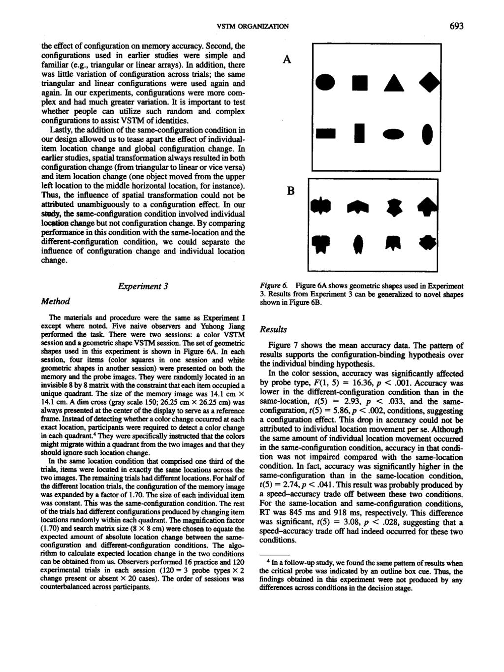 VSTM ORGANIZATION 693 the effect of configuration on memory accuracy. Second, the configurations used in earlier studies were simple and familiar (e.g., triangular or linear arrays).