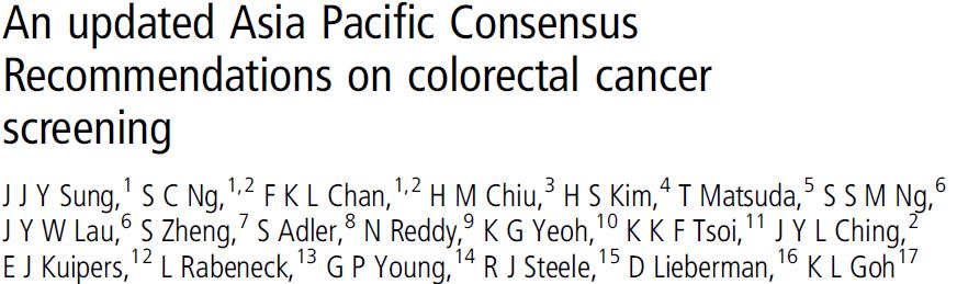 Asia Pacific Working Group for Colorectal Ca Modified Delphi process ((literature review, individual statement review, consensus meeting, voting and final consensus statement) Vote based on review of