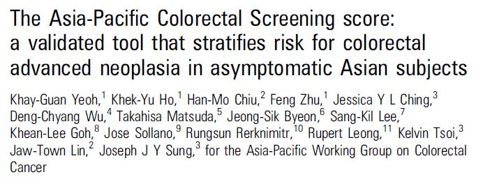 Asia Pac Risk Score (APCS) Identifies High Risk Group Risk Stratification Tool Gut 2011; 60(9):1236-41 Risk Factor