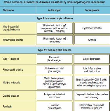 Mechanisms of tissue/cell damage Type III are systemic diseases Type IV are mainly organ-specific diseases most