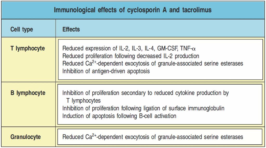 Treatment of unwanted immune responses drugs non cytotoxic drugs most commen: cyclosporin A, tacrolimus