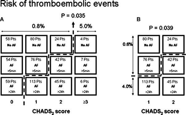 RISC /BENEFIT (OACS) patients with CHADS2 score = 0 are at low risk, even if they have longlasting AF episodes patients with