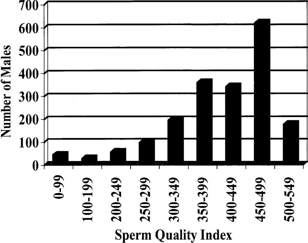 256 JAPR: Research Report FIGURE 6. Distribution of the sperm quality index (SQI) in the total 26-wk-old male population.