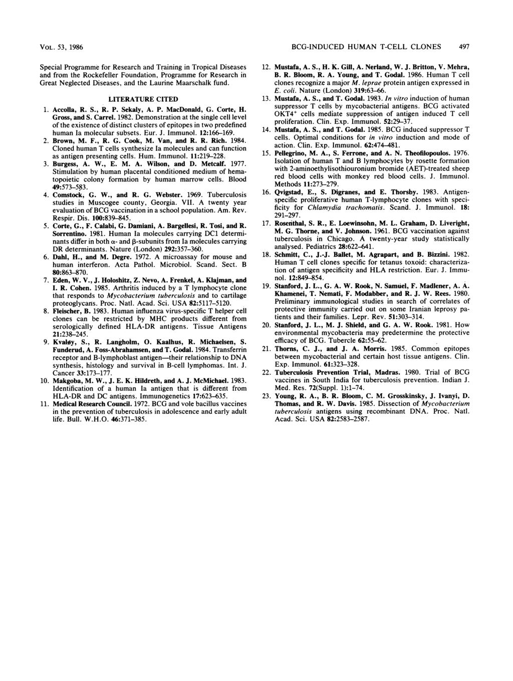 VOL. 53, 1986 Special Programme for Research and Training in Tropical Diseases and from the Rockefeller Foundation, Programme for Research in Great Neglected Diseases, and the Laurine Maarschalk fund.