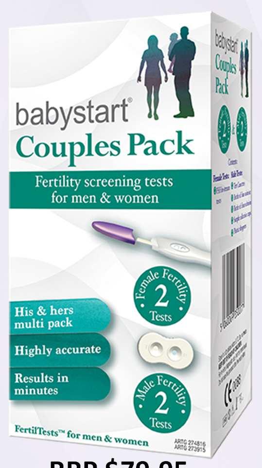 Couples Pack For them... His & hers multi-pack containing the Babystart Fertility Test (for women) and the Babystart Sperm Test (for men). Helps give an indication of a couple s fertility status.