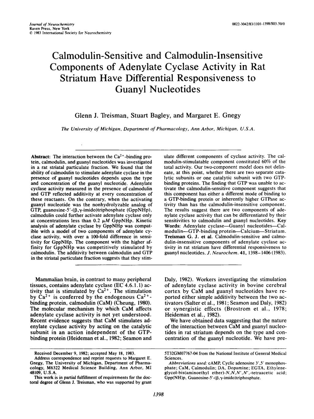Journal of Neurorhemistry Raven Press, New York e 1983 International Society for Neurochemistry 0022-304218311 101 - I398/$03.