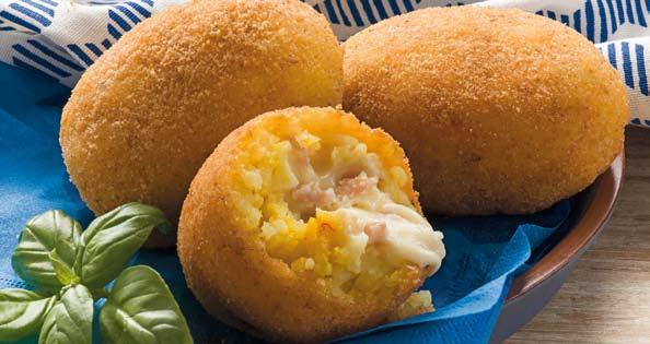 2 Frozen arancine with ham and mozzarella kcal 229 kj 957 13 g of which saturated 4 g 21 g 1 g 1 g 7 g 2,5 g Directions: alow the product to unfreeze at room temperature for around 2 hours and heat