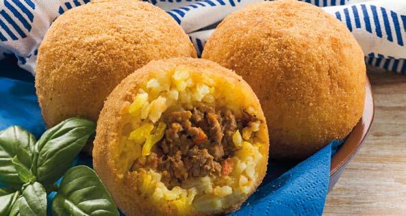 2 Frozen arancine with meat kcal 185 kj 774 9 g of which saturated 1,6 g 21 g 1,5 g 1 g 4,4 g 2,5 g Directions: alow the product to unfreeze at room temperature for around 2 hours and heat in the