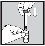 DO NOT over-tighten. While holding the vial, push the white plunger rod all the way down. This step is important to get the proper dose.