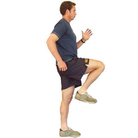 Marching - High Knees March up & down on the spot Emphasise high knee action & extension of the stance leg Complete 2-4 sets of 30-50 repetitions.