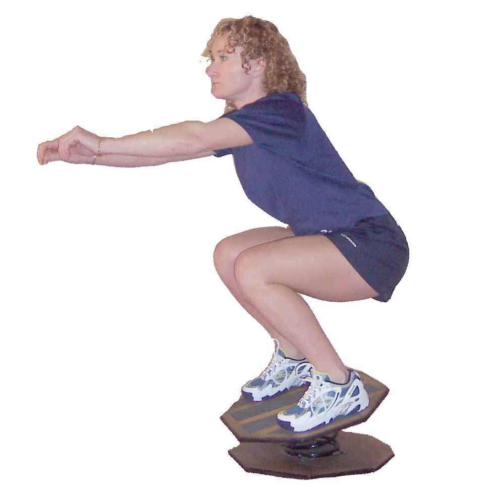 into a squat position Ascend by standing up slowly Board stays balanced Maintain an upright posture throughout Arabesque - Single Leg Quarter Squats Adopt