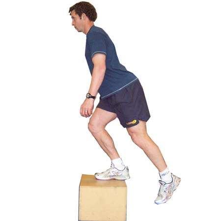 one leg on a mini trampoline, foam roller or wobble board Squat down slowly to a partial
