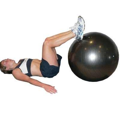exercise ball, lift the hips to align with shoulders & knees Maintain
