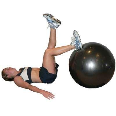 abdominals, press heel into the exercise ball & lift the hips to align with