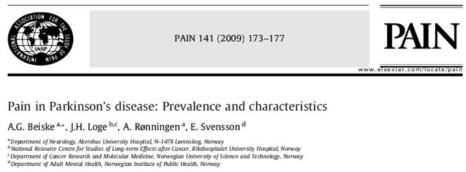 Pain is frequent and disabling and is significantly more common in PD compared to the general population.