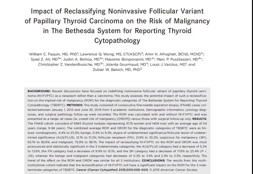 Non-Invasive Follicular Thyroid Neoplasm with