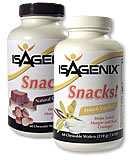 Isagenix Snacks Satisfying Low-Calorie Snacks Each chocolate and vanilla snack is a perfectly balanced blend of proteins, carbohydrates, and fat.