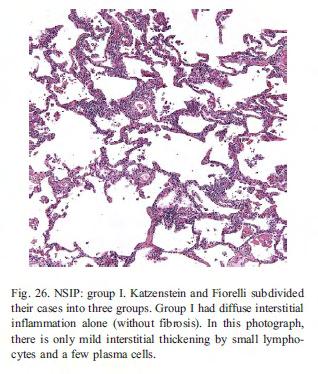 On the basis of the varying proportions of inflammation and fibrosis, NSIP is divided into cellular and fibrosing subtypes.