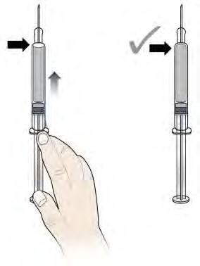 Slowly and gently push the plunger rod up to get the air out of the prefilled syringe.