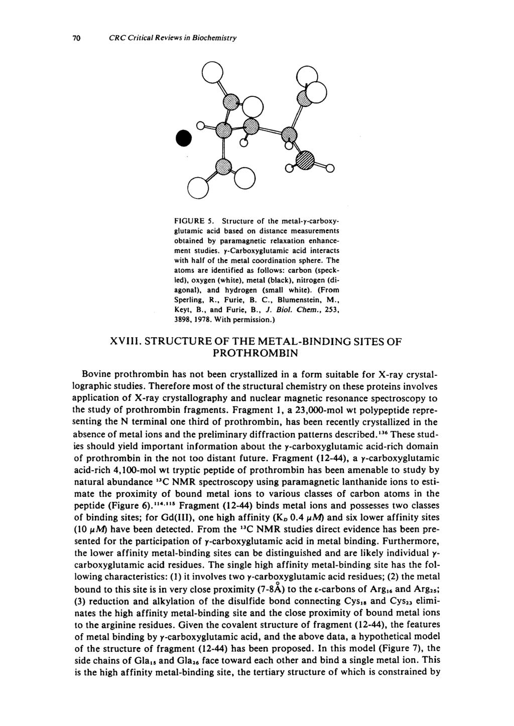 I0 CRC Critical Reviews in Biochemistry FIGURE 5. Structure of the metal-y-carboxyglutamic acid based on distance measurements obtained by paramagnetic relaxation enhancement studies.