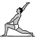 Place the feet one stride length in front of the body and lower the hip forward and towards the ground until the leading leg is bent in a 90º angle. Raise the opposite arm upwards and backwards.