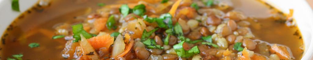 Table of Contents 14 VEGGIE LENTIL SOUP 10 servings INGREDIENTS 2 tablespoons olive oil 1 onion, chopped 4 carrots, diced 2 stalks celery, chopped 3 cloves garlic, minced 2 teaspoons oregano 2