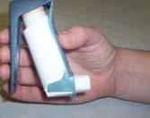 Inhaler Use MDI Method Tips: Hold upright, shake (prime PRN) Exhale in mouth start to