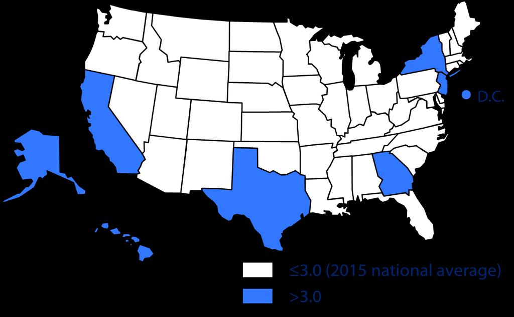TB Case Rates,* United States, 2015 *Cases