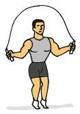 Jump Rope (basic 2 feet) Start with the jump rope in each hand. Jump off the ground and start swinging the jump rope under your feet.