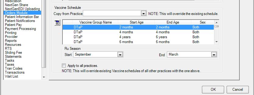 Vaccine schedule Preference for Chart view or Recommendations view: Either of these views can display first in the Immunization Module.
