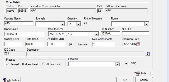 Order Details in Vaccine Inventory Enter information in all appropriate fields that do not have default entries.
