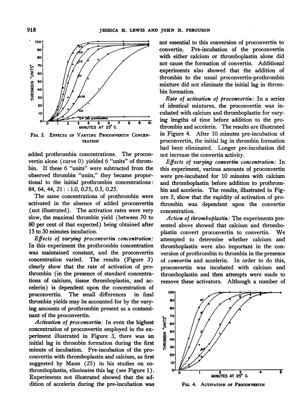 918 z 0 70-240 0~~~~~~ MINUTES AT 25 C. FIG. 3. EFFECTS OF VARYING PROCONVERTIN CONCE:N- TRATION JESSICA H. LEWIS AND JOHN H. FERGUSON added prothrombin concentrations.